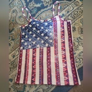RUE 21 Patriotic flag red ivory blue spaghetti strap tank top Large